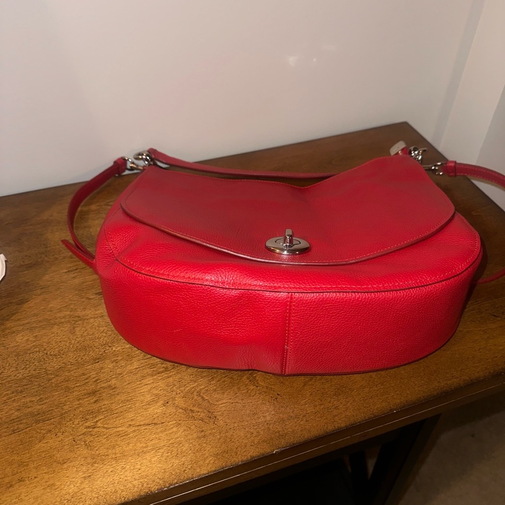 Coach Pebble Leather Turnlock Hobo Crossbody Bag- RED - Picture 3 of 16